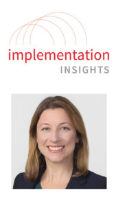 Implementation Insights logo, and headshot of Julie Smolinksi