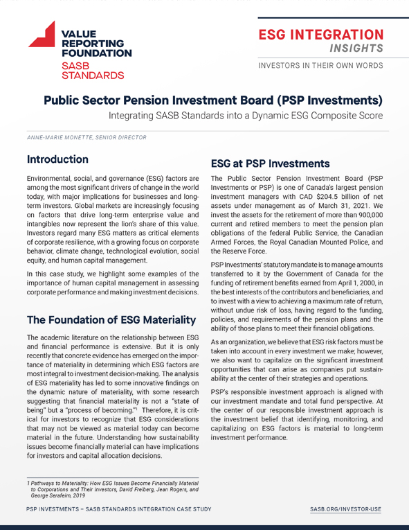 ESG Integration Insights: Public Sector Pension Investment Board (PSP)